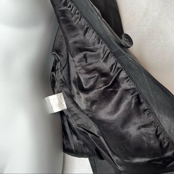 BirryShop Black Genuine Leather Blazer Collar One Button Front Pockets Women’s - Picture 12 of 14